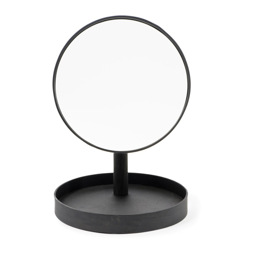 Černé kosmetické zrcadlo s rámem z dubového dřeva Wireworks Look, ø 25 cm