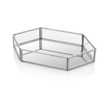 Tavă decorativă din sticlă the mia glamour, 23 x 14 cm, argintiu