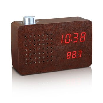 Ceas cu led și radio gingko click clock, maro-roșu