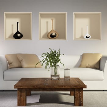 Set 3 autocolante cu efect 3d ambiance vase