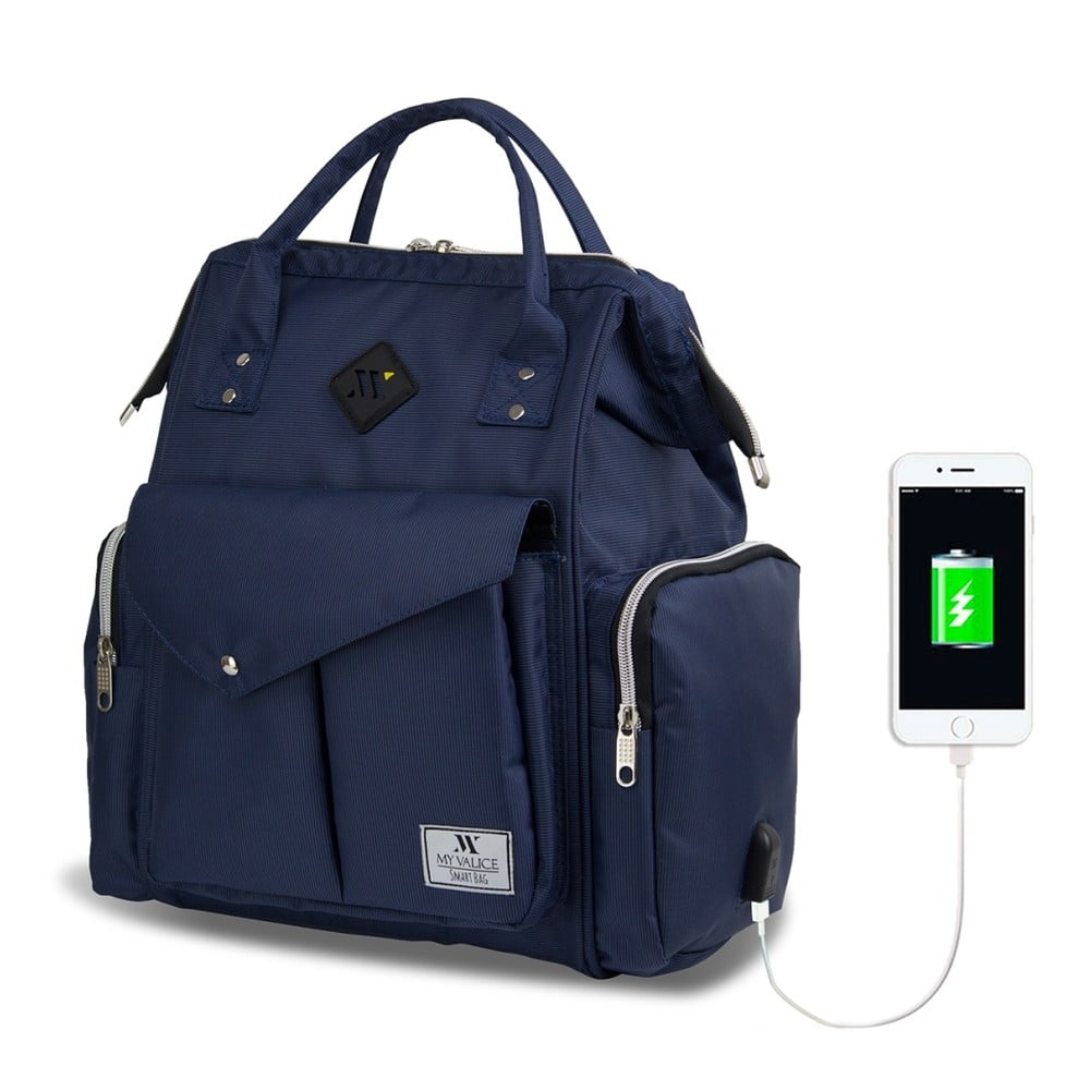 Tmavě modrý batoh pro maminky s USB portem My Valice HAPPY MOM Baby Care Backpack