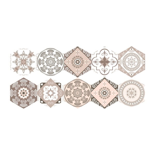 Sada 10 samolepek na podlahu Ambiance Floor Stickers Hexagons Cornalina, 40 x 90 cm