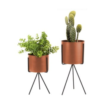 Set 2 lut suporturi din fier pentru flori pt living pedestal, maro