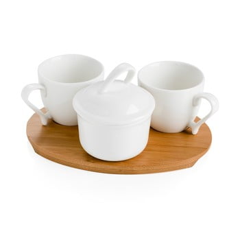 Set 2 căni și zaharniță cu tocător din bambus cafe blanc