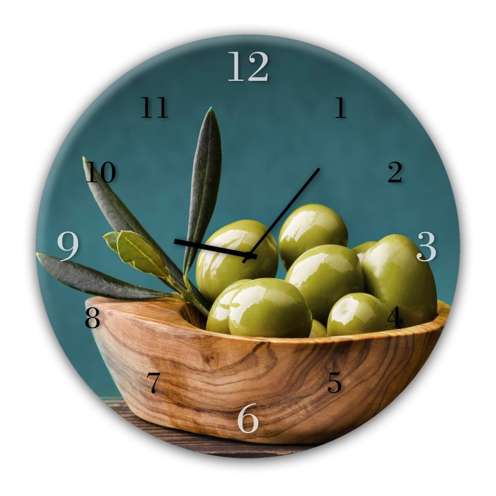 Nástěnné hodiny Styler Glassclock Olives, ⌀ 30 cm