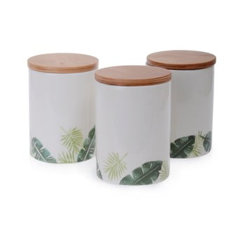 Set 3 recipiente din ceramică cu capac din bambus Galinos