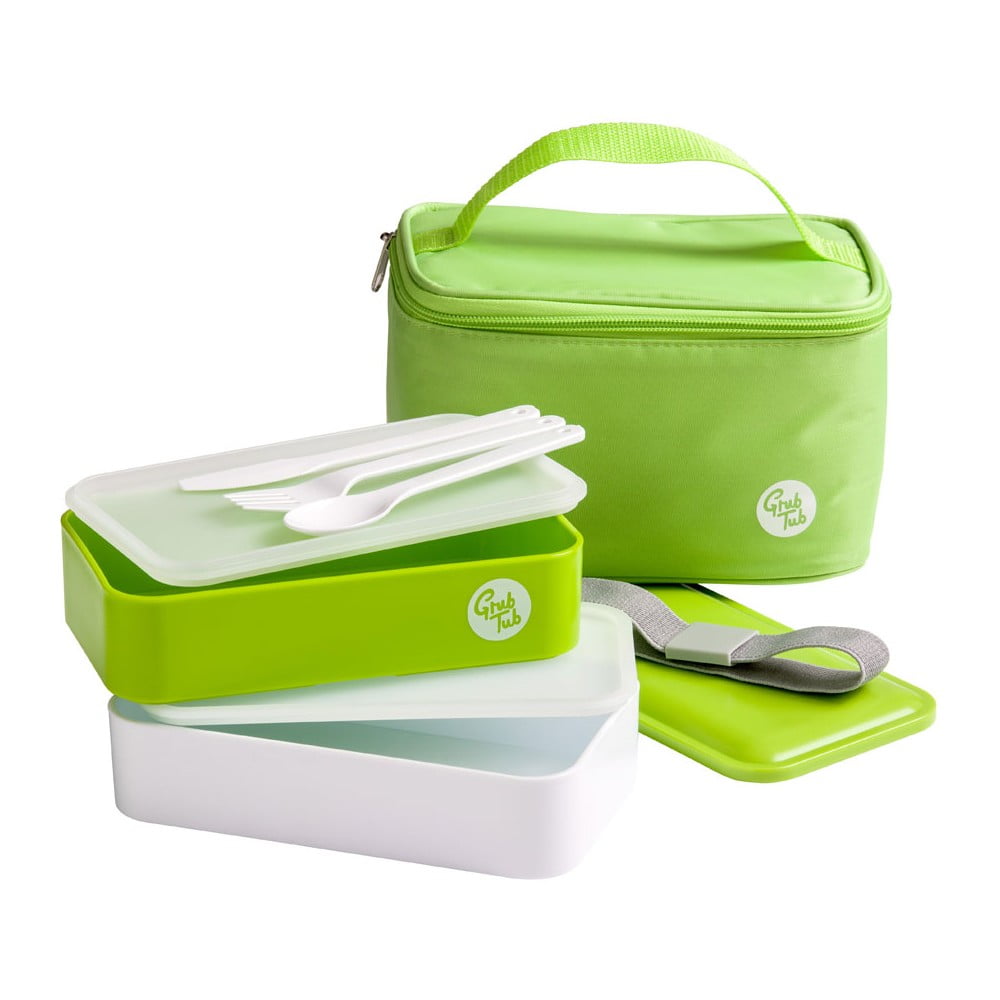 Set zeleného svačinového boxu a tašky Premier Housewares Grub Tub, 21 x 13 cm