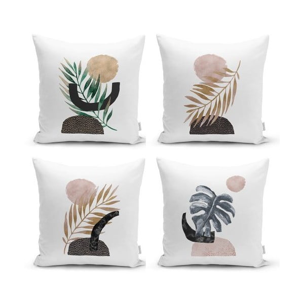 Sada 4 dekorativních povlaků na polštáře Minimalist Cushion Covers Geometric Leaf, 45 x 45 cm