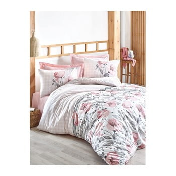 Lenjerie cu cearșaf din bumbac ranforce pentru pat dublu juana pink, 200 x 220 cm