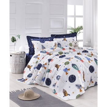 Set cuvertură și față de pernă EnLora Home Spacex Dark Blue, 160 x 235 cm