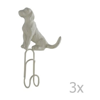 Set 3 cuiere din metal pentru perete geese doggy, alb