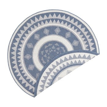 Covor reversibil adecvat interior/exterior bougari jamaica, ⌀ 200 cm, albastru-crem