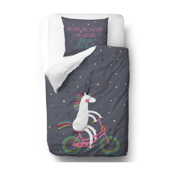 Lenjerie de pat din bumbac satinat pentru copii Mr. Little Fox Biking Unicorn, 100 x 130 cm