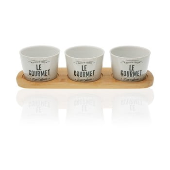 Set 3 boluri din porțelan cu suport din bambus versa gourmet