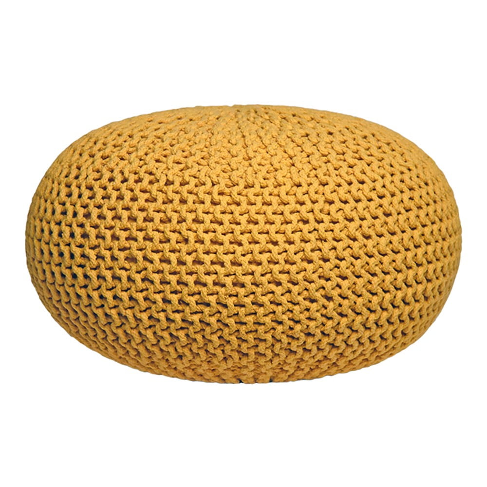 Žlutý pletený puf LABEL51 Knitted XL, ⌀ 70 cm