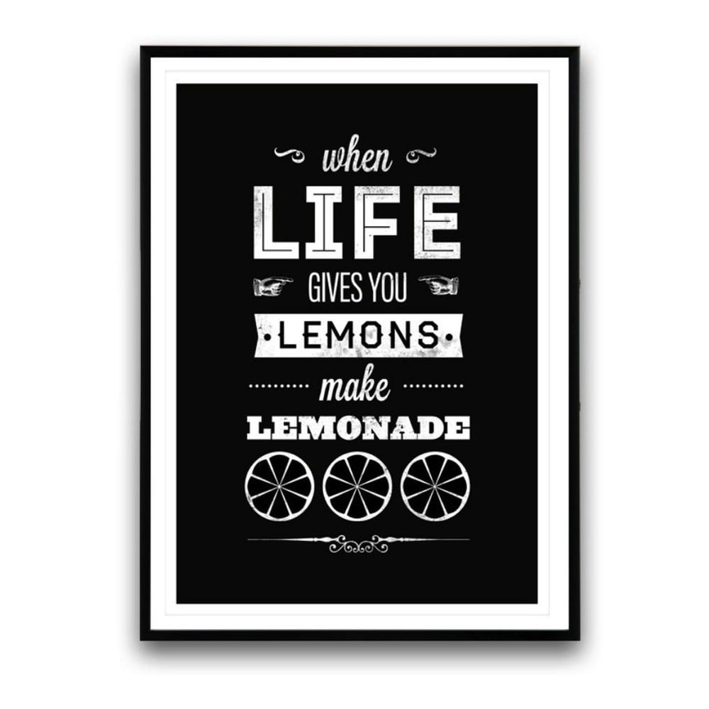 Plakát v dřevěném rámu Make lemonade, 38x28 cm
