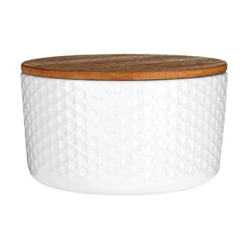 Recipient din dolomită și capac din bambus premier housewares white mod, ⌀ 14 cm, alb