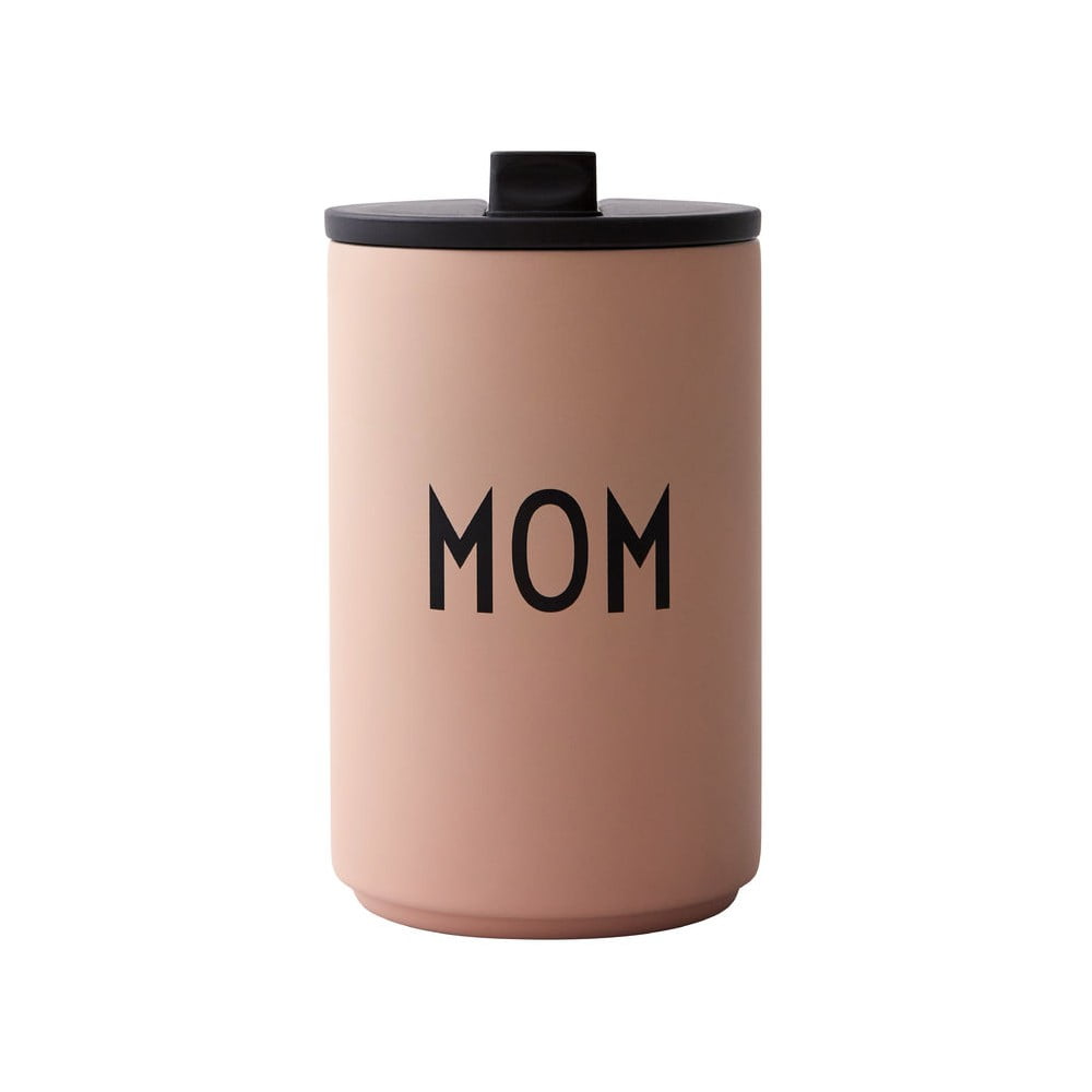 Růžový cestovní termohrnek Design Letters Mom, 350 ml