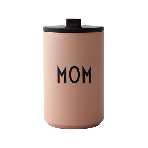 Růžový cestovní termohrnek Design Letters Mom, 350 ml