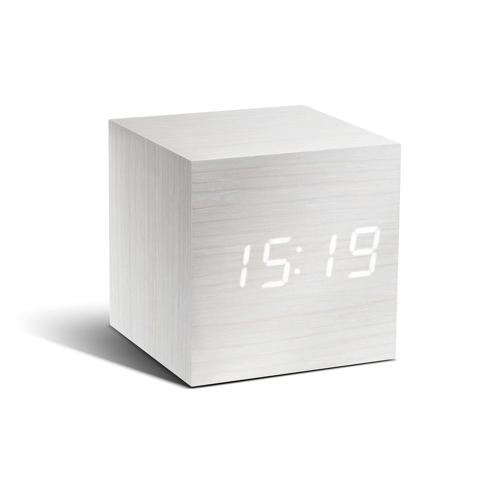 Bílý budík s bílým LED displejem Gingko Cube Click Clock