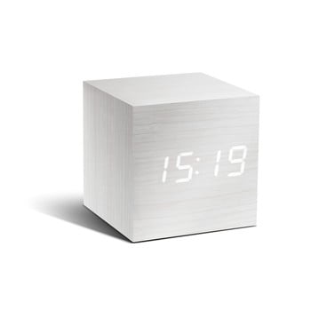 Ceas deșteptător cu LED Gingko Cube Click Clock, alb