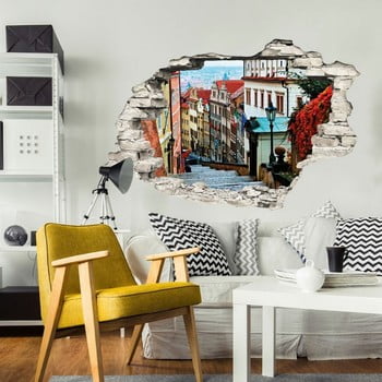 Autocolant perete 3d ambiance praga staré město, 90 x 60 cm