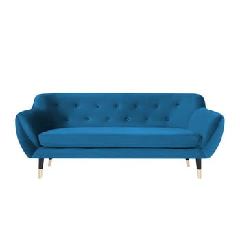 Canapea cu 3 locuri mazzini sofas amelie cu picioare negre, albastru