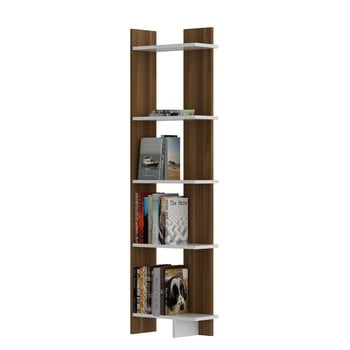 Bibliotecă în decor de lemn de nuc cu detalii albe als walnut white