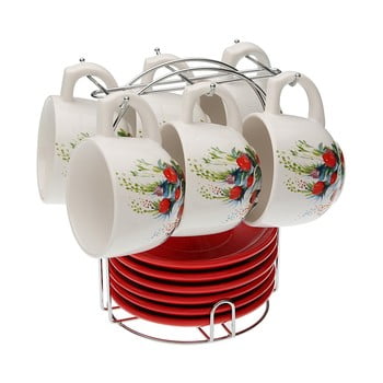 Set 6 cești pentru ceai cu farfurie și suport versa flower