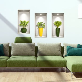 Set 3 autocolante 3D pentru perete Ambiance Palm Leaves