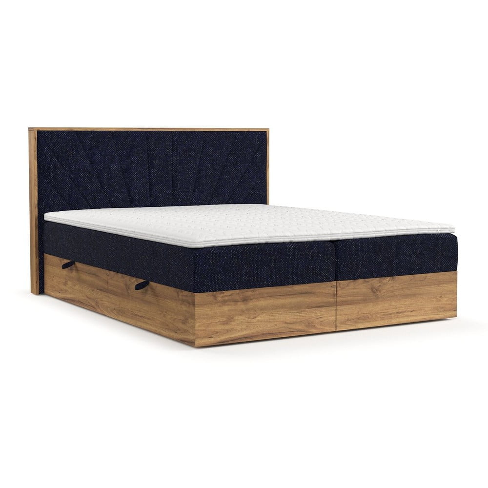 Boxspring postel s úložným prostorem v tmavě modro-přírodní barvě 160x200 cm Asahi – Maison de Rêve