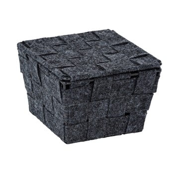 Coșuleț împletit cu capac wenko mara, lățime 14 cm, gri închis