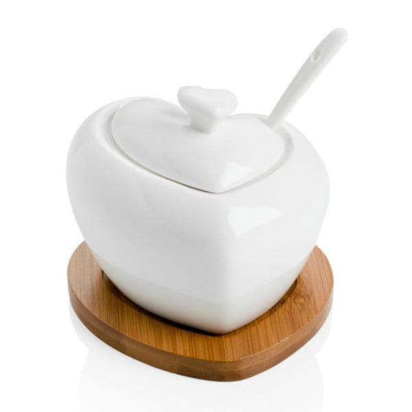 Porcelánová cukřenka se lžičkou a bambusovým podtáckem Brandani Heart