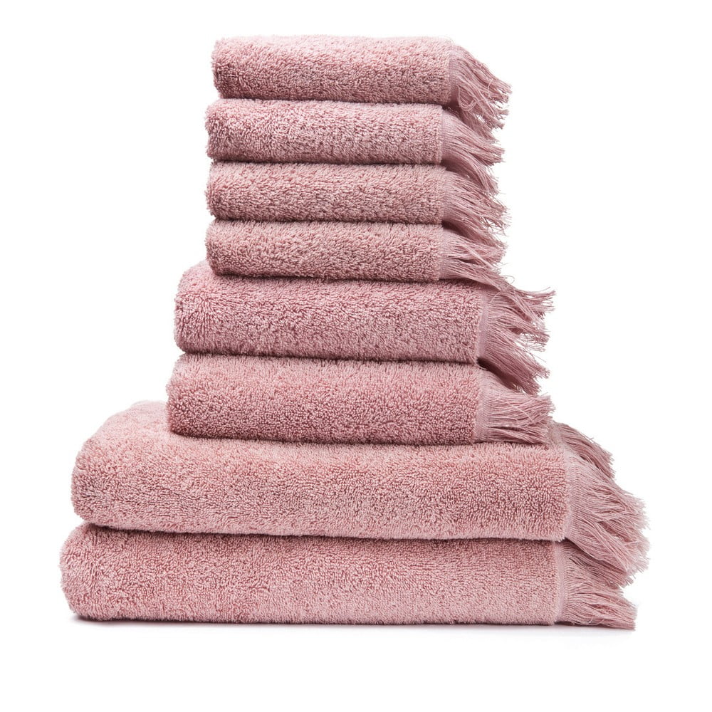Sada 6 růžových ručníků a 2 osušek ze 100% bavlny Bonami Selection