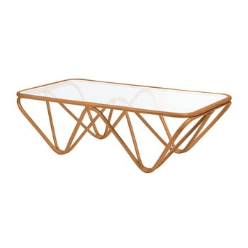 Masă cafea din ratan cu blat din sticlă rge jura, 75 x 144 cm