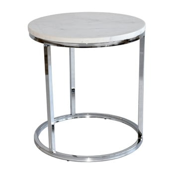 Măsuță auxiliară rge accent, blat din marmură albă și structură cromată, ⌀ 50 cm
