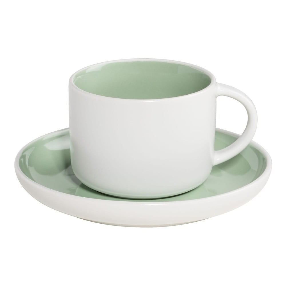 Bílo-zelený porcelánový hrnek s podšálkem Maxwell & Williams Tint, 240 ml