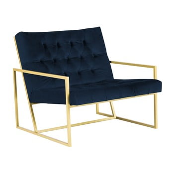 Fotoliu mazzini sofas bono cu structură metalică, auriu - albastru închis