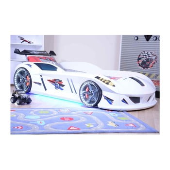 Pat în formă de automobil cu lumini led pentru copii speedy, 90 x 190 cm, alb
