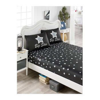 Set cearșaf și 2 fețe de pernă din bumbac musna mula, 100 x 200 cm, negru