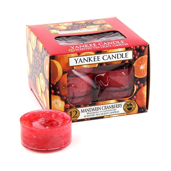 Sada 12 vonných svíček Yankee Candle Mandarinky s Brusinkou, doba hoření 4 hodiny