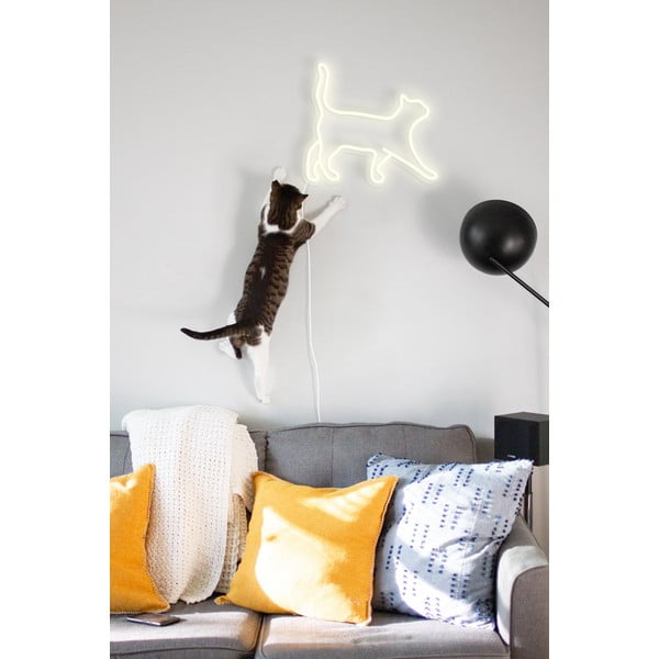 Bílá nástěnná svíticí dekorace Candy Shock Cat, 40 x 37 cm