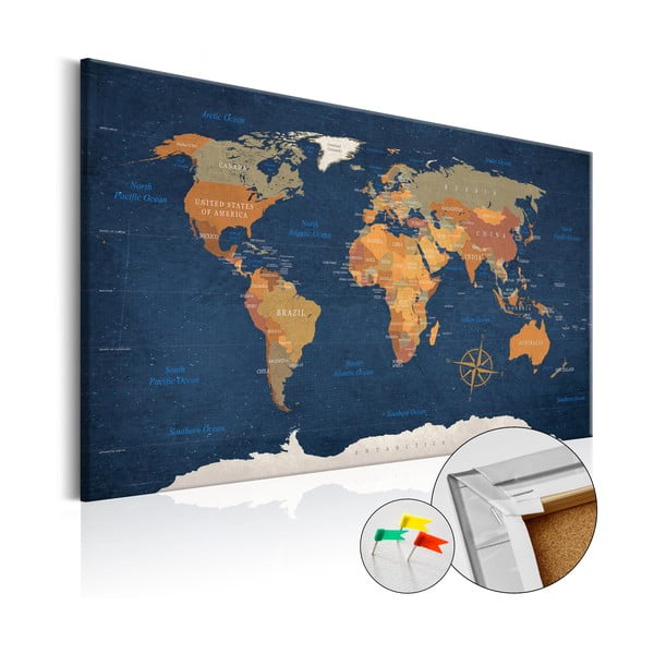 Nástěnka s mapou světa Bimago Ink Oceans, 90 x 60 cm