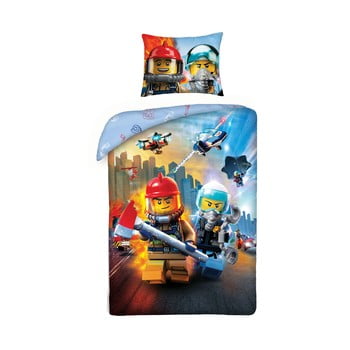 Lenjerie de pat din bumbac pentru copii Halantex Lego City II, 140 x 200 cm