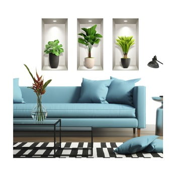 Set 3 autocolante 3d pentru perete ambiance tropical plants