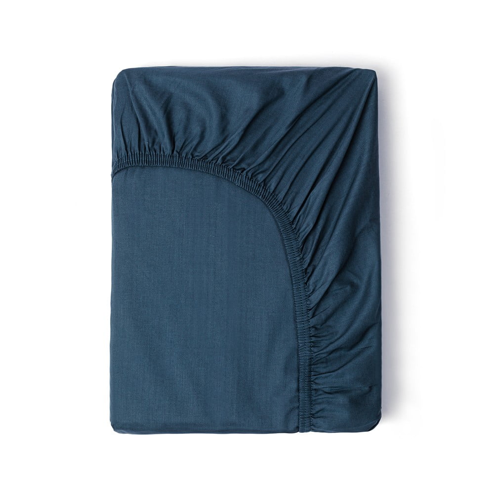 Modré elastické prostěradlo z bavlněného saténu HIP, 180 x 200 cm