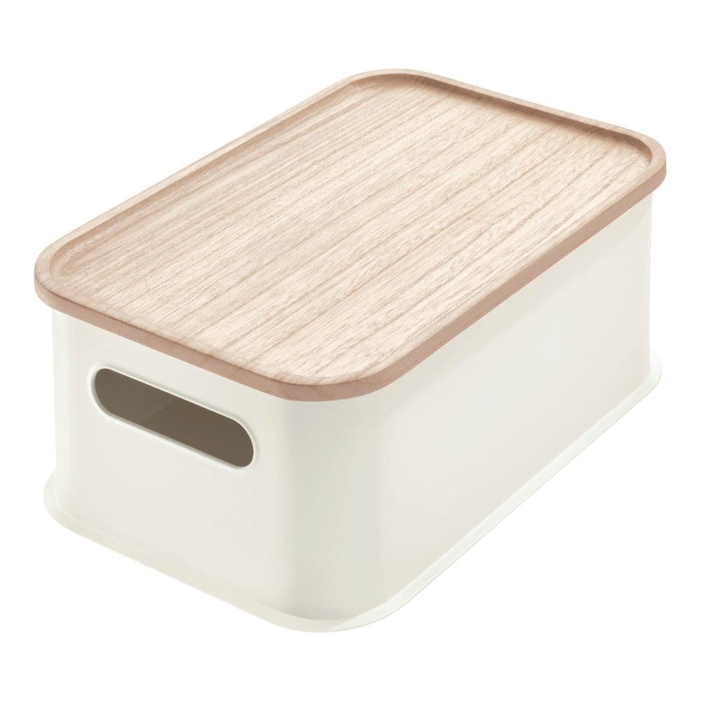 Bílý úložný box s víkem ze dřeva paulownia iDesign Eco Handled, 21,3 x 30,2 cm