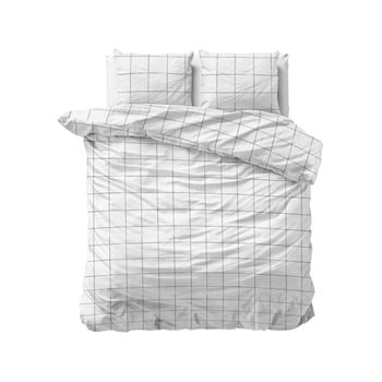 Lenjerie de pat din bumbac satinat, pentru pat dublu DH Dreamhouse Satin Deep Check White, 200 x 200 cm