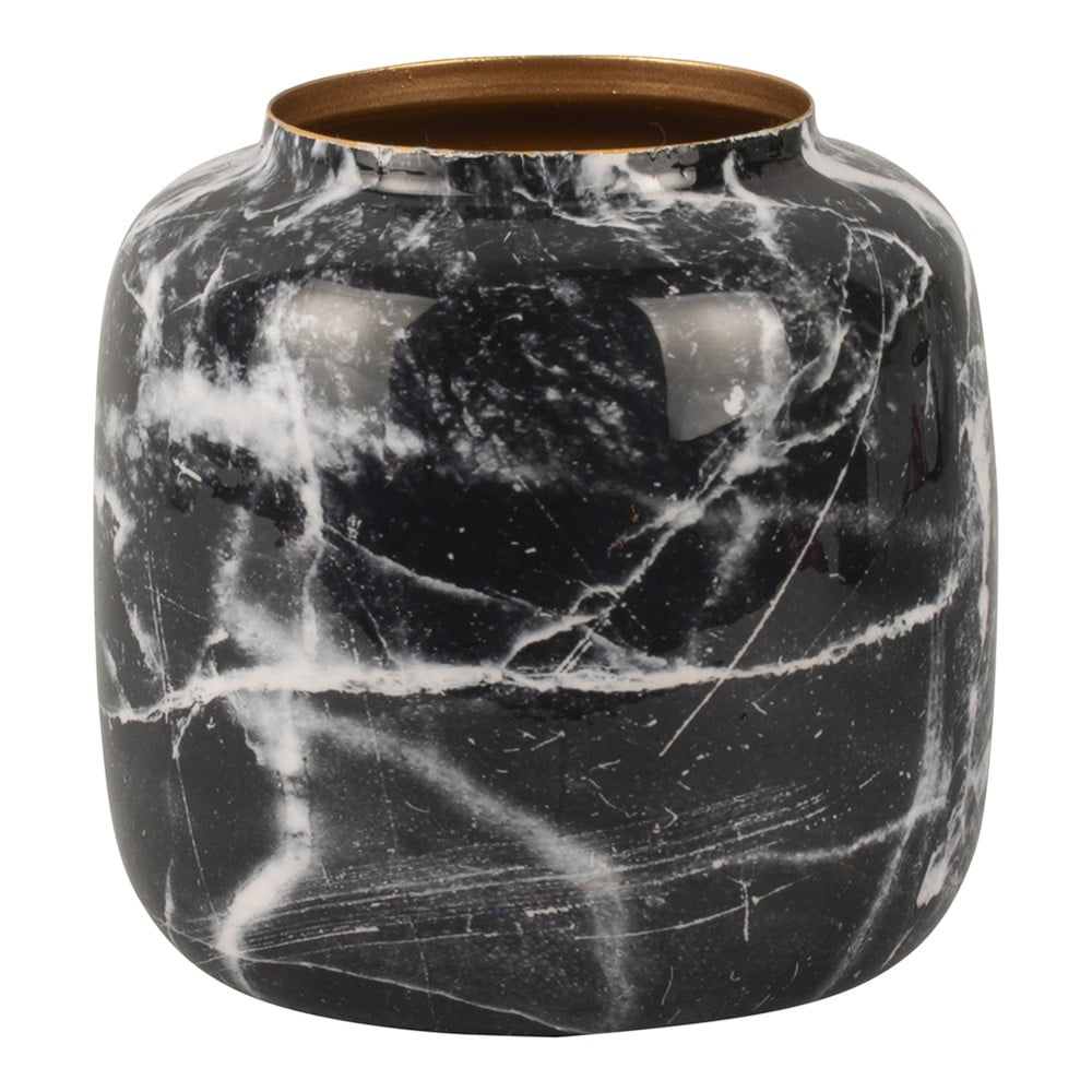 Černo-bílá železná váza PT LIVING Marble, výška 19,5 cm