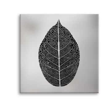 Tablou styler canvas silver uno black leaf, 65 x 65 cm